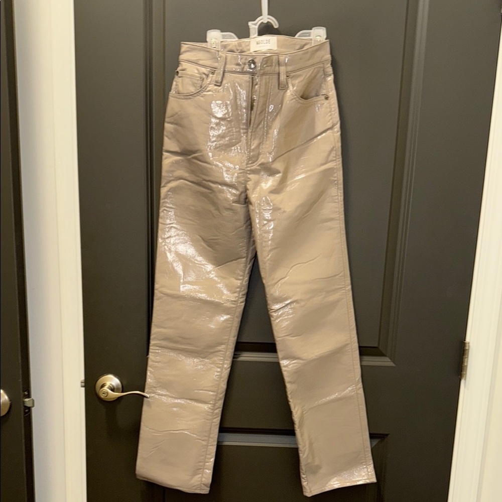 Agolde Tan Straight Leg Leather Jeans
